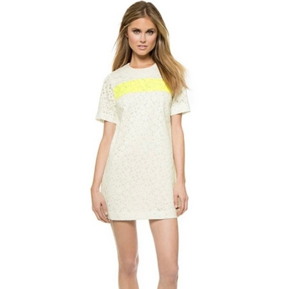 💖 Elizabeth and James Chelle Shift Dress | Laser Cut Lace | White & Neon | XS - Picture 1 of 10
